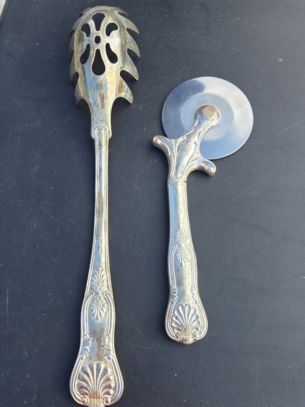 VTG Sheffield Silver Plated Pizza Cutter and Pasta Serving Spoon , Made In Italy